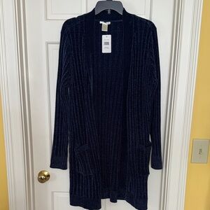 Matty M Navy Blue Chenille Boyfreind Long Cardigan
